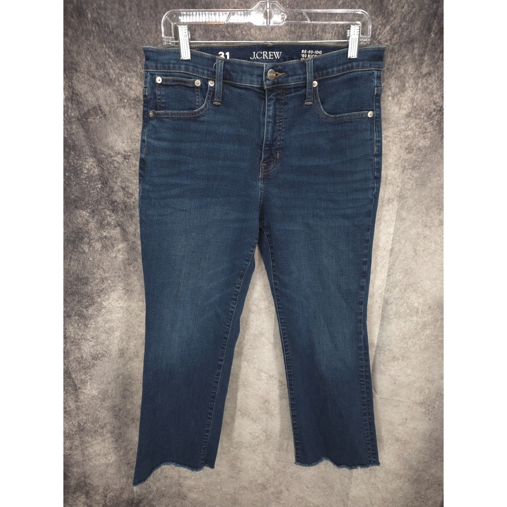 J. Crew Jeans Womens 31 Blue  03 Kick Out Fit  Boot Cut Dark  Raw Hem Stretch‎